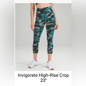Lululemon, Teal Multi, Invigorate High-Rise 23” Crop Leggings, size 14, Pockets!